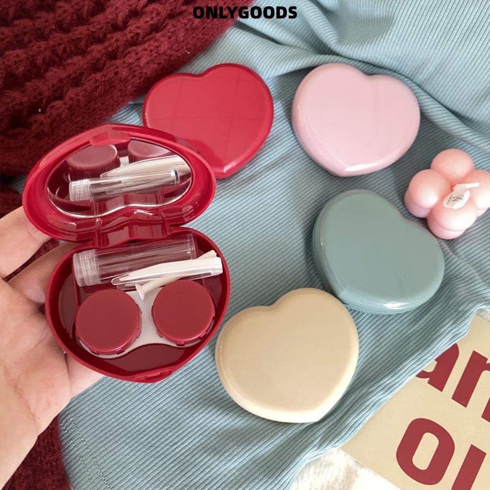 เท่านั้นGOODS ชุดเครื่องมือตา, กล่องคอนแทคเลนส์ขนาดเล็กแบบพกพา, หัวใจท่องเที่ยวพร้อมกระจก Tweezer Storage Soaking Box คอนแทคเลนส์