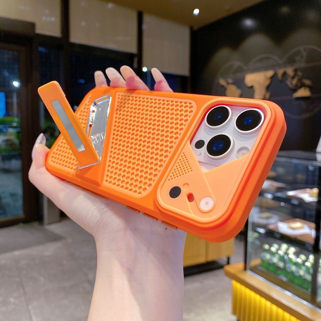 เหมาะสําหรับ 17promax เคสโทรศัพท์ 17Pro 16 15 14 13 12 11Pro Max การกระจายความร้อนใหม่ anti drop วงเล็บพับป้องกันกรณี