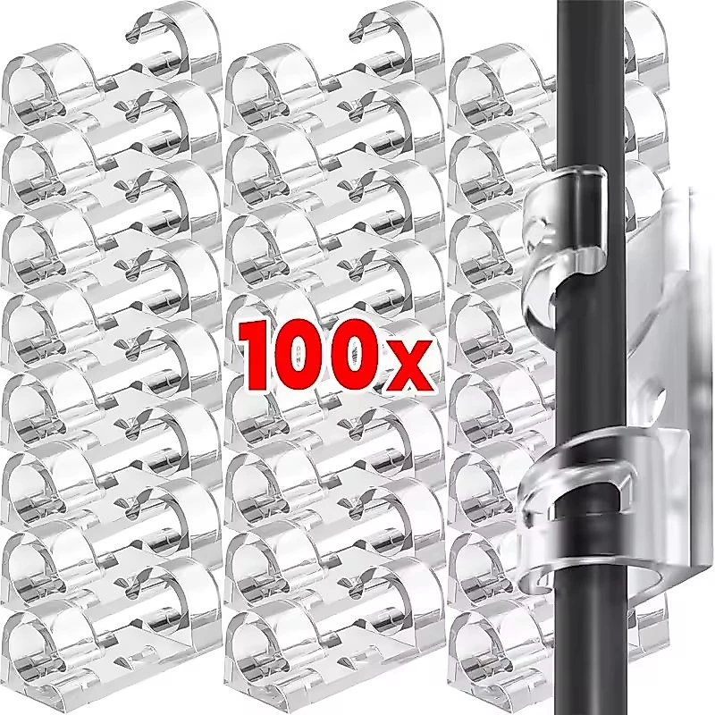 20/60/100 ชิ้นคลิปหนีบสายเคเบิลแบบมีกาวในตัวที่แข็งแกร่ง/โต๊ะ Tidy Cord Manager Winder / สาย USB โปร่งใสแคลมป์คงที่