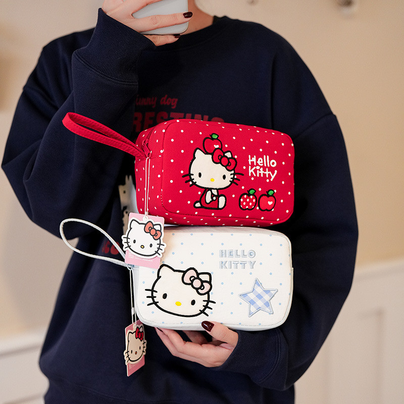 ญี่ปุ่น Simple Cat HelloKitty กระเป๋าเครื่องสําอางมูลค่าสูงสดหวานน่ารักการ์ตูนคลัทช์กระเป๋า