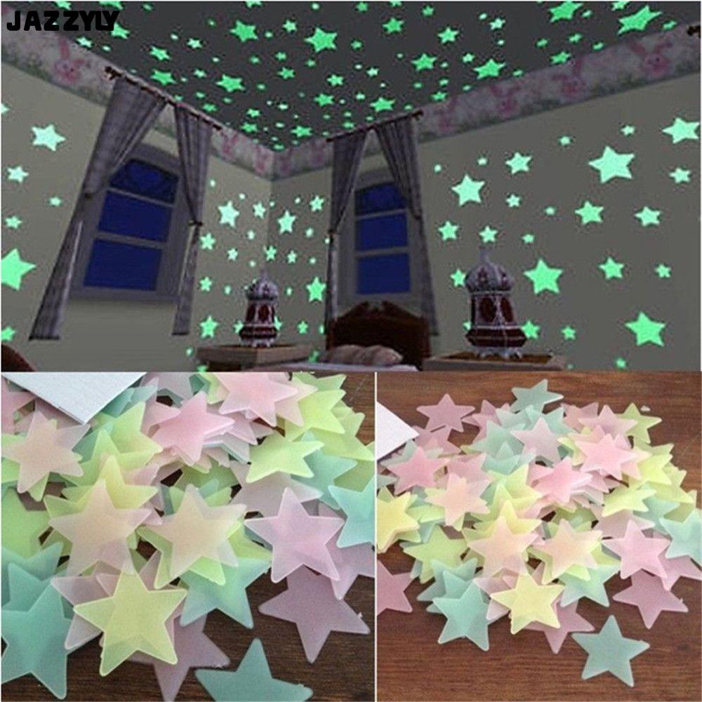 CODJAZZYLY 100 ชิ้น/เซ็ต Luminous Decal, เนอสเซอรี่เครื่องประดับที่มีสีสัน Star Luminous สติ๊กเกอร์ติดผนัง, เรืองแสงใน Dark DIY เรืองแสง Wall Art Decals เด็กตกแต่งห้องเด็ก
