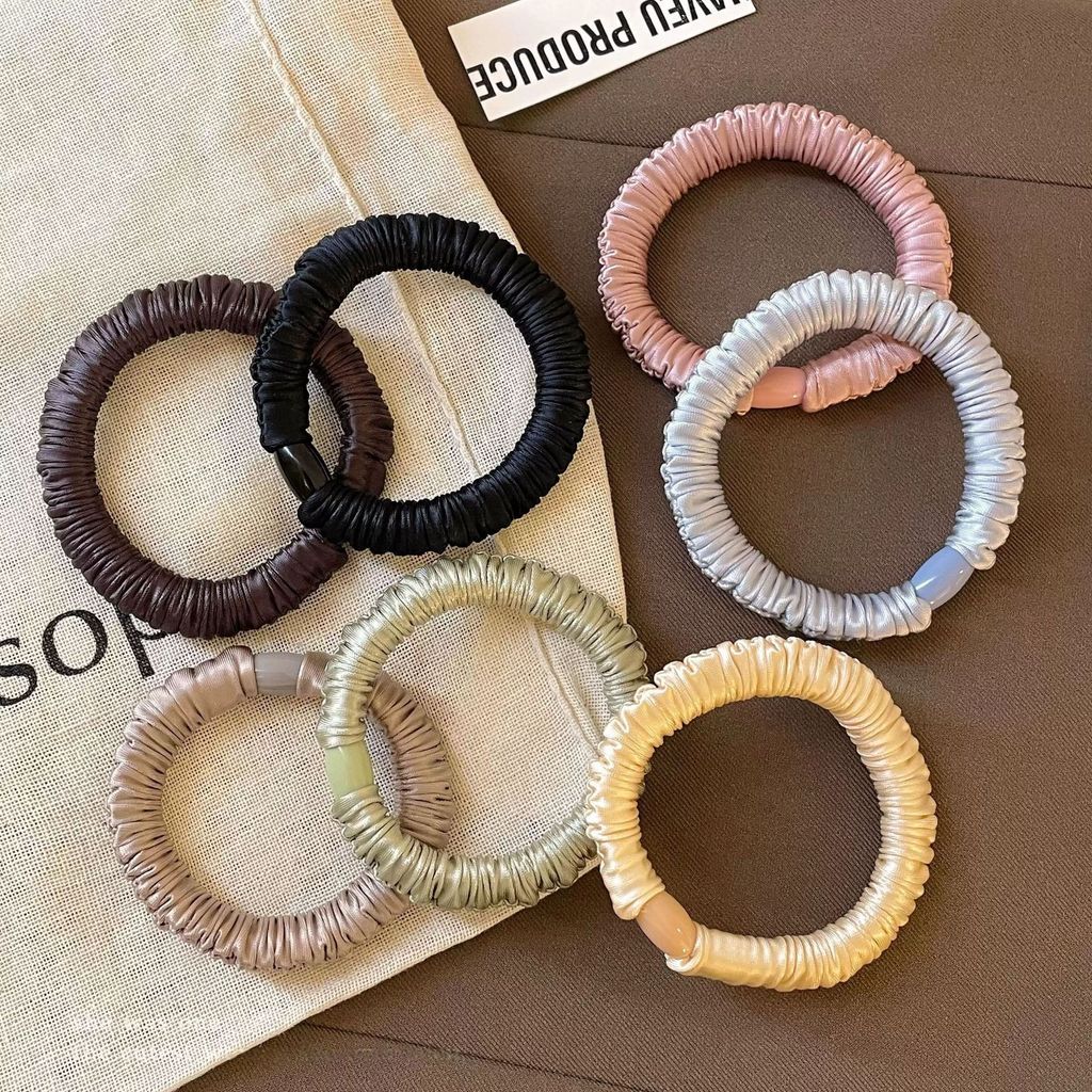 สไตล์เกาหลีเกรดสูงสีทึบซาตินจีบ Scrunchy ผม Tie ยืดหยุ่นสูงผมหางม้าผม Tie