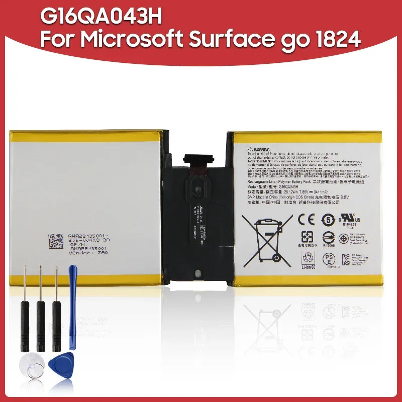 แบตเตอรี่ทดแทน G16QA043H สำหรับ Microsoft Surface go 1824 ความจุ 3411mAh