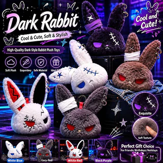 Cool Dark Broken Face กระต่ายตุ๊กตาพวงกุญแจหลายสี Gothic Bunny ตุ๊กตาของเล่นสําหรับปัจจุบัน