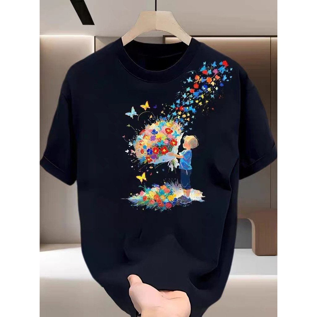 การค้าต่างประเทศ Yu Order Street Wear Combed ผ้าฝ้ายแท้เสื้อยืดแขนสั้นหนักชายหนุ่มผู้หญิง All-Ma