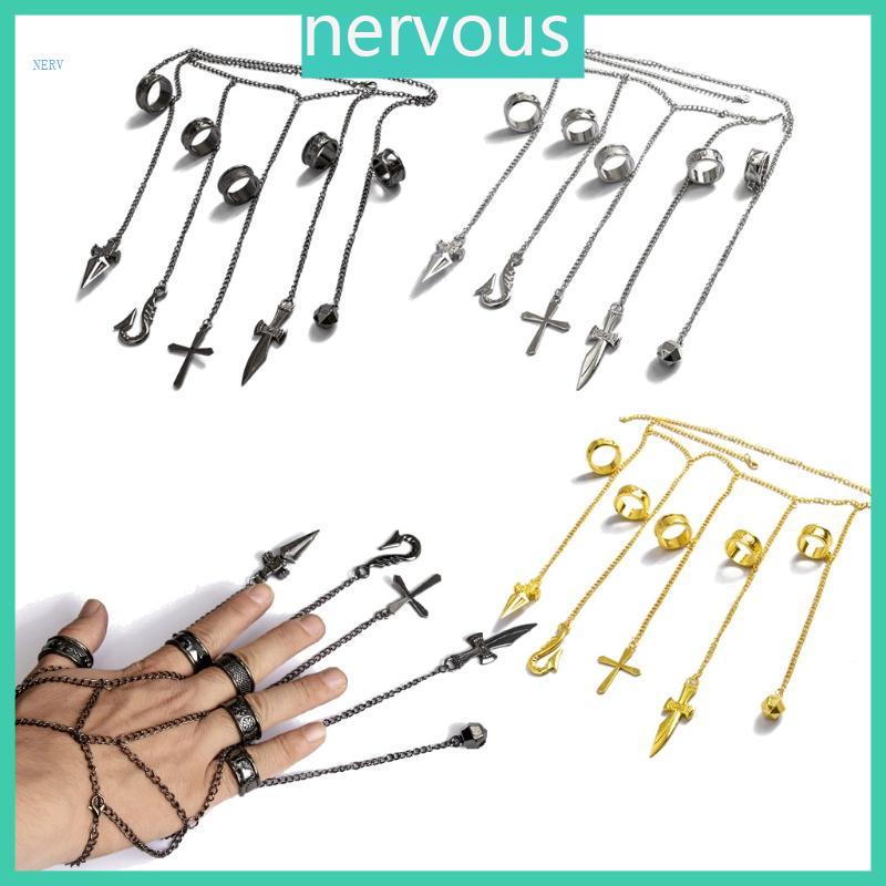 NERV Five Rapers Kurapika Chains Bracelet Full-five Fingers Rings