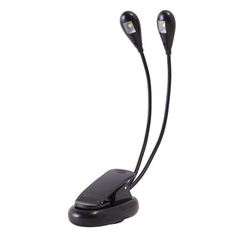 โคมไฟโน้ตดนตรี LED แบบหนีบ USB สำหรับขาตั้งโน้ต ใช้กับกีตาร์ เครื่องดนตรี หัวคู่ปรับได้ โคมไฟเปียโน