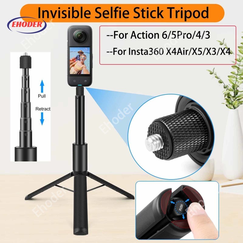 ไม้เซลฟี่ที่มองไม่เห็นแบบพับเก็บได้พร้อมขาตั้งกล้องสําหรับ Insta360 X4Air/X5/X4/X3 ,GoPro 13 12 กระเป๋า 4 3 อุปกรณ์เสริมสําหรับกล้องแอ็คชั่นแบบพาโนรามา