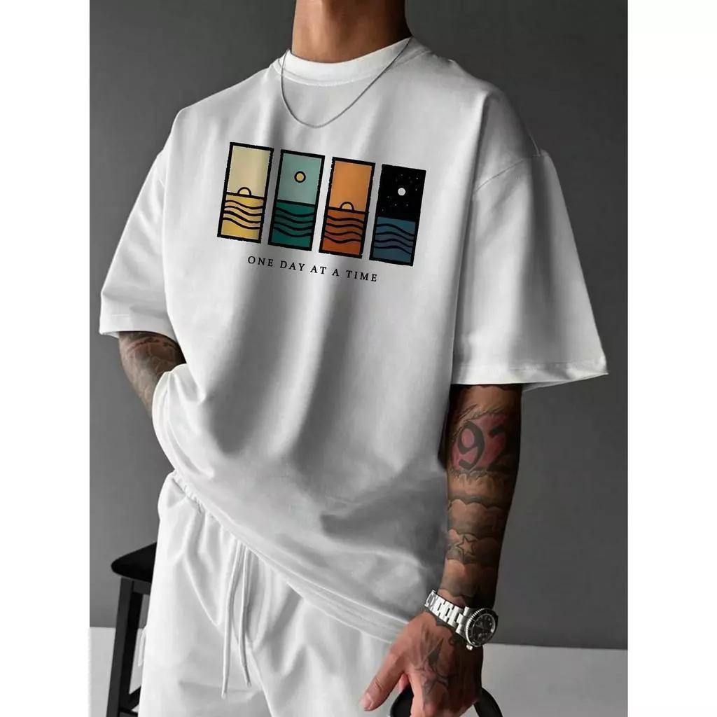 Basi💥เสื้อแฟชั่น เสื้อยืด oversize ผ้าฝ้าย100% ไม่ต้องรีดผ้า สวมใส่สบาย ผ้านิ่ม ลาย "ONE DAY AT A TIME”