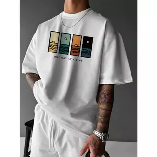 Basi💥เสื้อแฟชั่น เสื้อยืด oversize ผ้าฝ้าย100% ไม่ต้องรีดผ้า สวมใส่สบาย ผ้านิ่ม ลาย "ONE DAY AT A TIME”