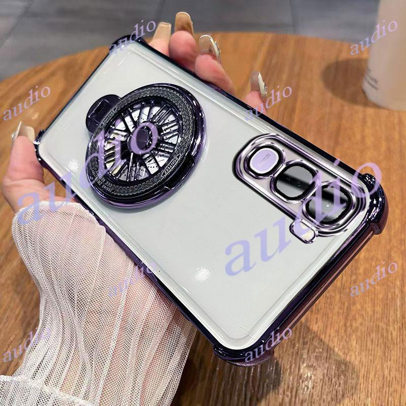 Vivo Y31s 5G สี่มุมชุบโปร่งใสเคสโทรศัพท์พร้อม Windmill Bracket สําหรับ vivo Y31s Y31S VivoY31s 5G กั