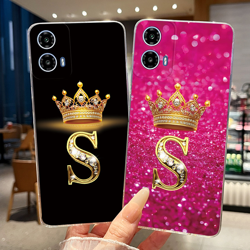 ปลอกสําหรับ Motorola Moto G34 เคสโทรศัพท์แฟชั่น Crown จดหมายเริ่มต้นซิลิโคนอ่อนนุ่มใส Jelly ฝาหลังสํ