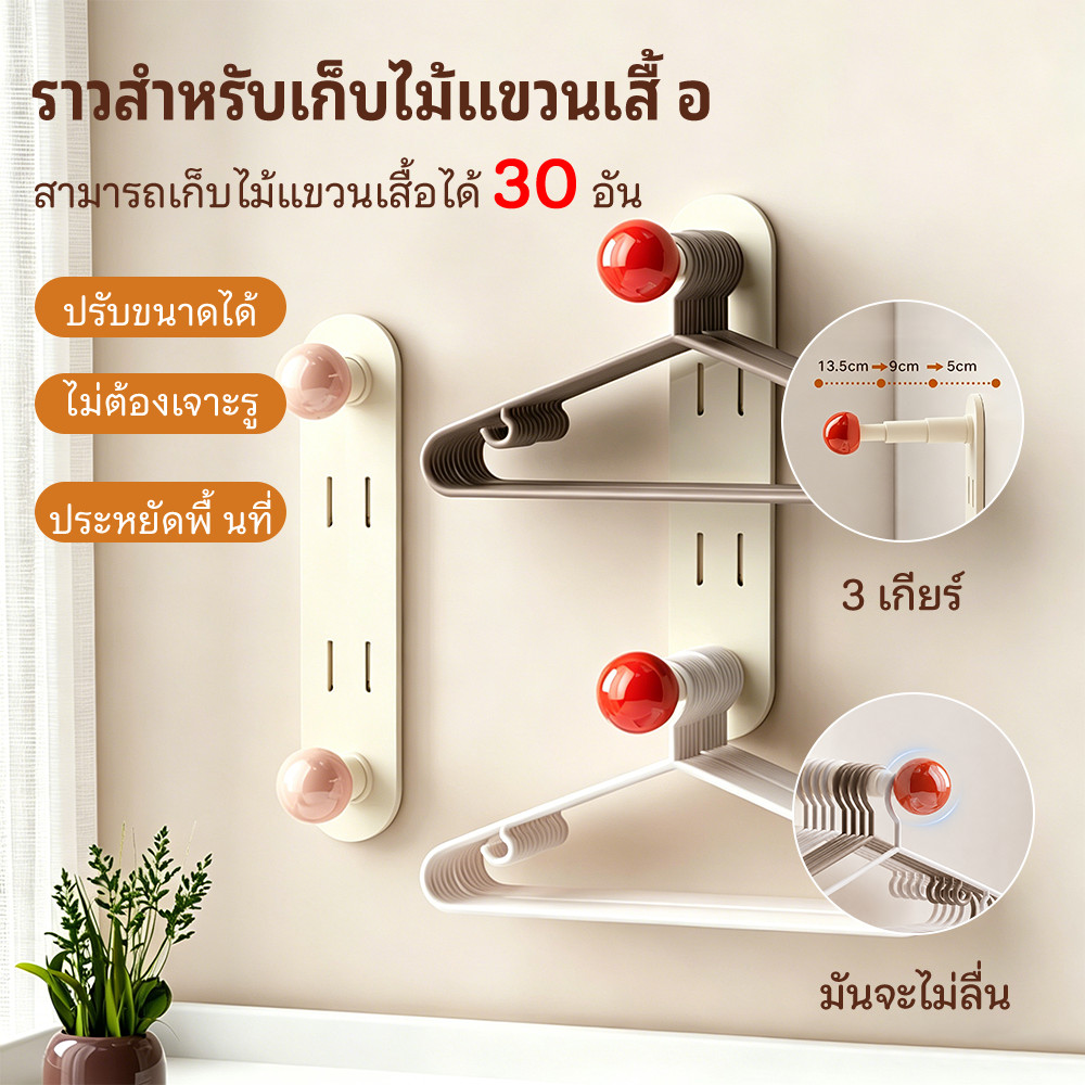 ที่เก็บไม้แขวนเสื้อ ราวแขวนเสื้อผ้า ที่จัดระเบียบไม้แขวนเสื้อ ไม่ต้องเจาะผนัง ร้านค้า 30 ปรับความเร็วได้ 3 ระดับ