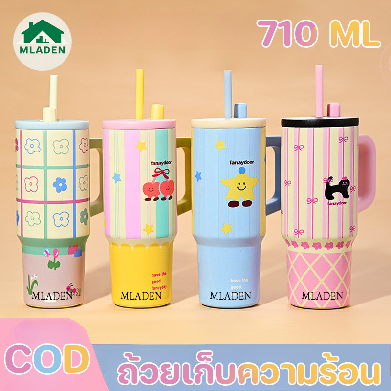 MLADEN ใหม่ 710ML แก้วเยติ รูปแบบการ์ตูน 316 สแตนเลส พร้อมที่จับ ความจุขนาดใหญ่ ถ้วยเก็บความร้อน