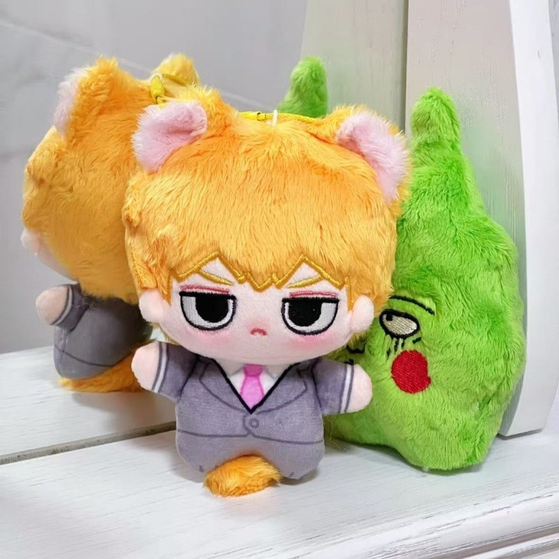 Mob Psycho 100 Reigen Arataka 10 ซม.ตุ๊กตาตุ๊กตาหูแมวน่ารักผ้าฝ้ายตุ๊กตาพวงกุญแจอะนิเมะจี้ตัวอักษรสํ