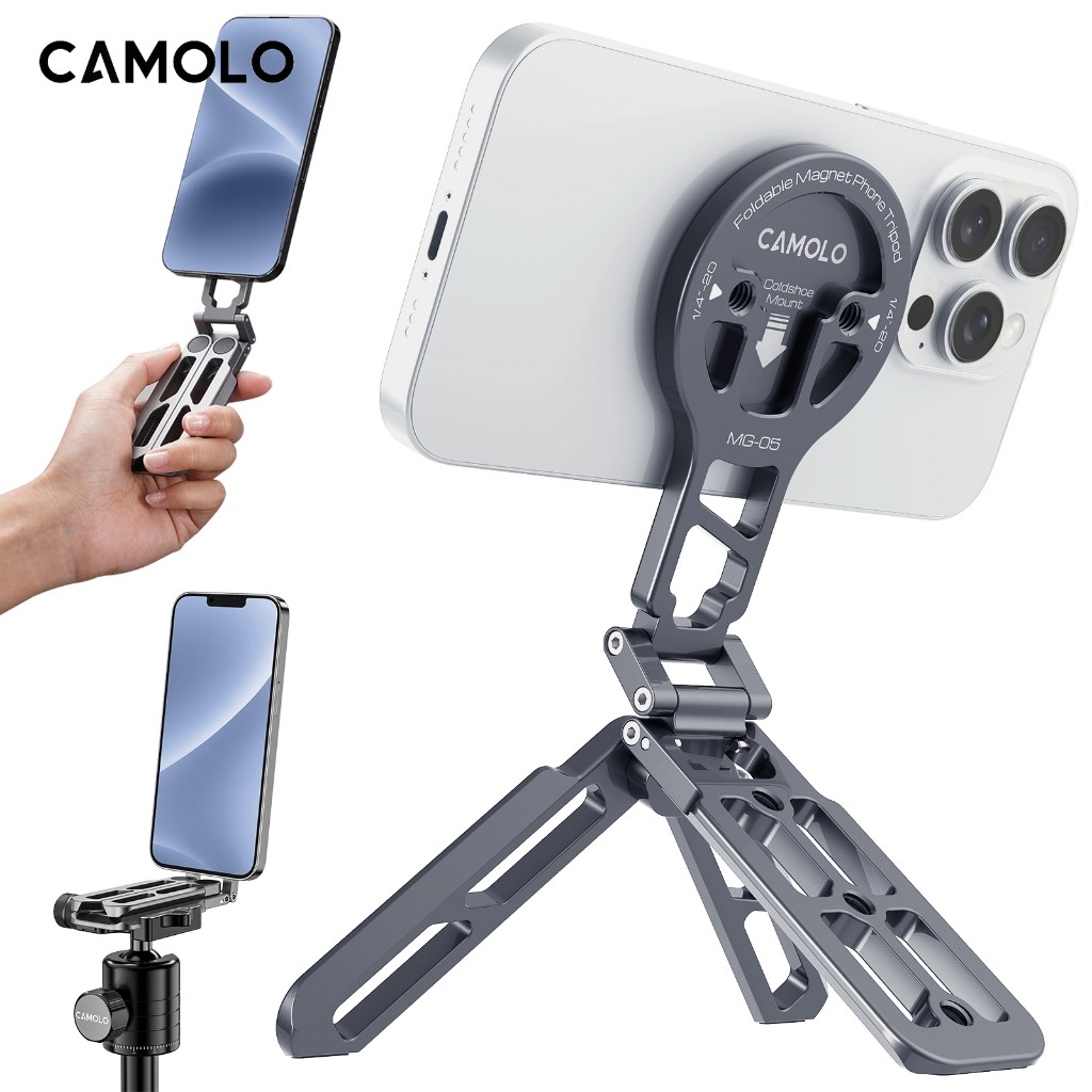 CAMAMOLO ขาตั้งกล้องโทรศัพท์พ็อกเก็ตแม่เหล็ก – MG05 / MG05 PLUS: ขาตั้งออลอินวันแบบพับได้พร้อมความสามารถใน MagSafe