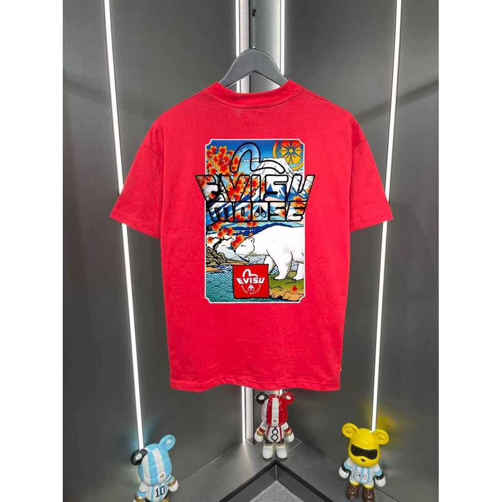 Evisu/God of Fortune 2026 คลาสสิกรอบคอแขนสั้นเสื้อยืดผู้ชายผู้หญิงกีฬาสไตล์หลวมขนาดใหญ่เคาน์เตอร์ Sy