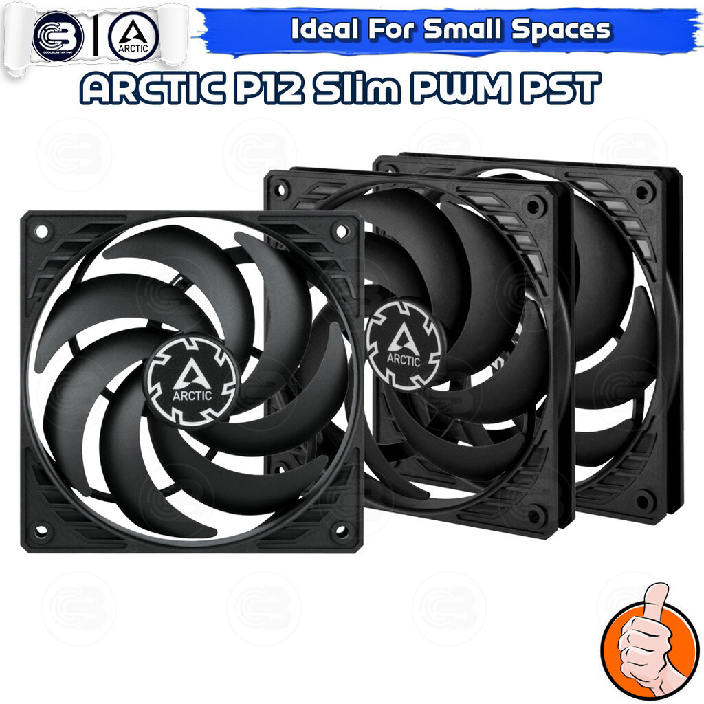 [CoolBlasterThai] ARCTIC P12 SLIM PWM PST BLACK (120 mm.) X3 Value Pack PC Fan Case ประกัน 6 ปี