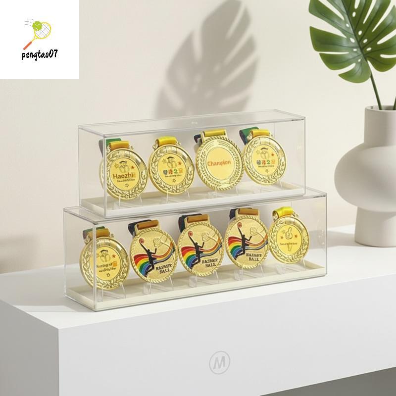 Pengatao07 กล่องเก็บเหรียญพลาสติกสี่เหลี่ยม 1 ชุดมาราธอนทองรางวัลออแกไนเซอร์ Ra สําหรับนักกีฬาในบ้าน Achievement ตู้โชว์ใหม่
