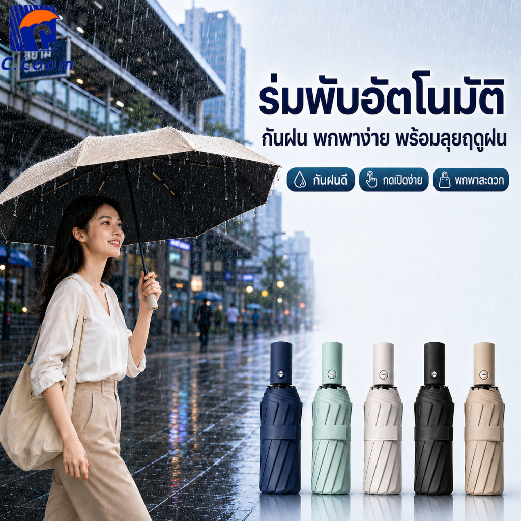 ร่มพับอัตโนมัติ ร่ม ร่มกันแดด กันแดดกันฝน UV กันฝน พกพาสะดวก ระบบเปิด-ปิดออโต้ โครงร่มแข็งแรง
