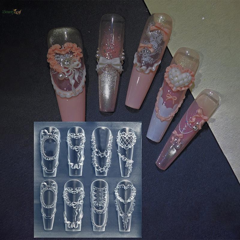 แม่พิมพ์ซิลิโคนรูปโบว์ BL สำหรับตกแต่งเล็บดอกไม้การออกแบบ DIY เครื่องมือปั๊มเล็บแบบสามมิติ COD