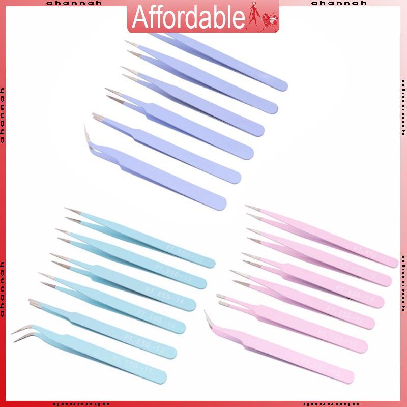 AH 6 ชิ้นสแตนเลสตรงปลายโค้งเรซิ่น Tweezer Nipper ชุดเครื่องประดับทํา