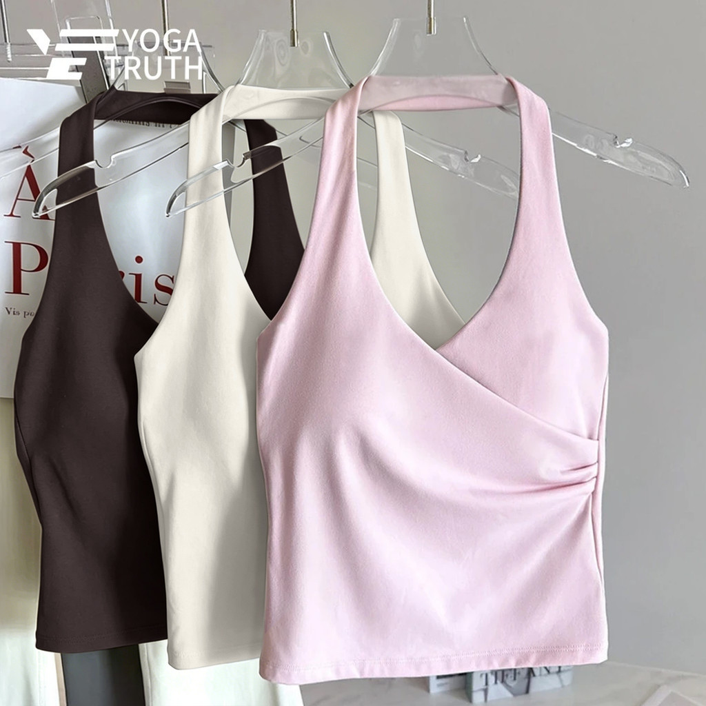 YOGATRUTH Sports Bra แบบครอสวี ฮัลเตอร์คอแฟชั่น ส่วนหลังต่ำ แห้งไว สำหรับออกกำลังกายที่ฟิตเนส