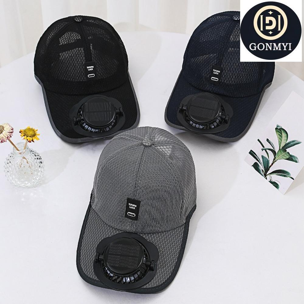 GONMYI Sunhat พร้อมพัดลม, หมวกพัดลมระบายความร้อนชาร์จ USB ระบายอากาศได้, กันแดดเต็มตาข่ายหมวกเบสบอลแห้งเร็วฤดูร้อน