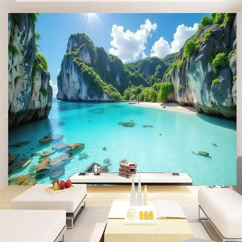ภาพฉากหลังวิวทะเล ใช้ตกแต่งผนังห้อง สกรีนสวยคมชัด รูปที่ 7