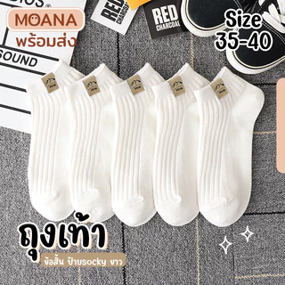 พร้อมส่ง : ถุงเท้า ข้อสั้น ป้าย socky ขาวล้วน 5 คู่ น่ารัก ใส่ได้ทุกวัน เนื้อผ้านุ่ม แฟชั่น