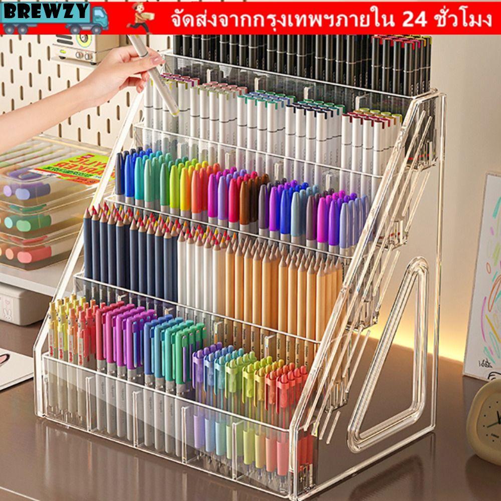 BREWZY ชั้นวางปากกา, ที่ใส่ปากกาอะคริลิค, ทนทาน 3/4/5 ชั้น Multi-Compartment Desktop Organizer Mark Pen Storage