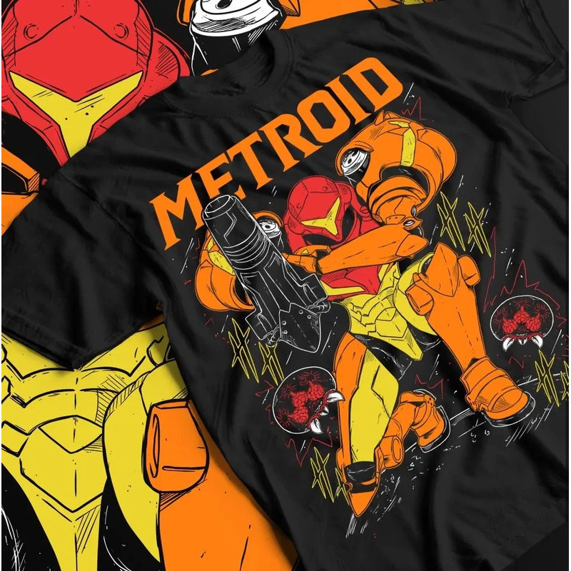 เสื้อยืดพิมพ์ลายใหม่ Metroid Samus Alan vs. Metroid เหมาะสำหรับใส่ในชีวิตประจำวัน มีไซส์ S-5XL