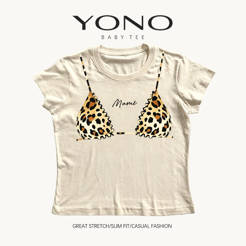 （พร้อมส่ง24ชม.）baby tee เสื้อยืดลายบิกินี่ลายเสือ สไตล์สาวแซ่บสายฝอ ทรงเข้ารูป ใส่แล้วดูหุ่นสวย แมตช์ง่ายสุดๆ