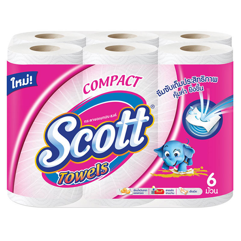 สก๊อตต์ คอมแพ็ค กระดาษอเนกประสงค์ 6 ม้วน (SCOTT Compact Towel 6 rolls)
