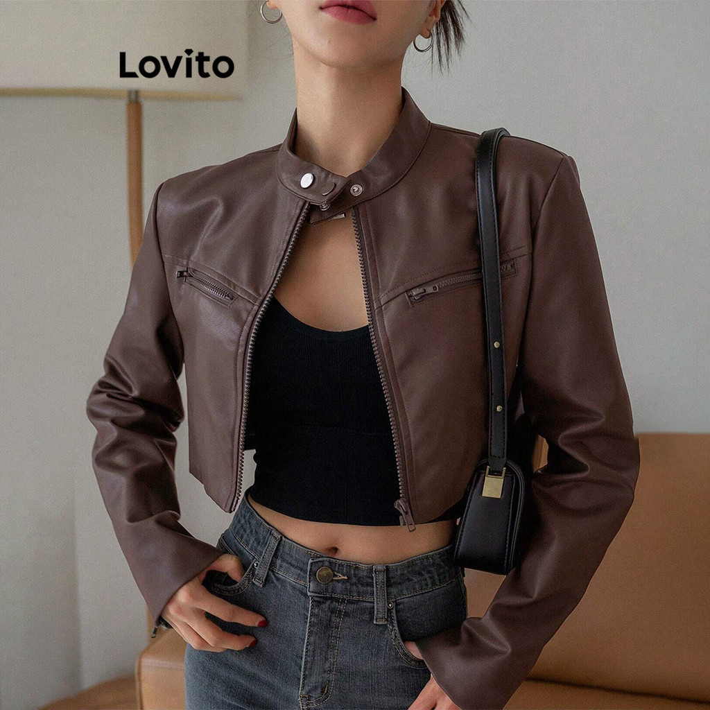 (Trendy) Lovito เสื้อแจ็คเก็ตลําลองเสื้อกันลม/แจ็คเก็ตซิปเข็มกันน้ําสําหรับผู้หญิง L106AD280