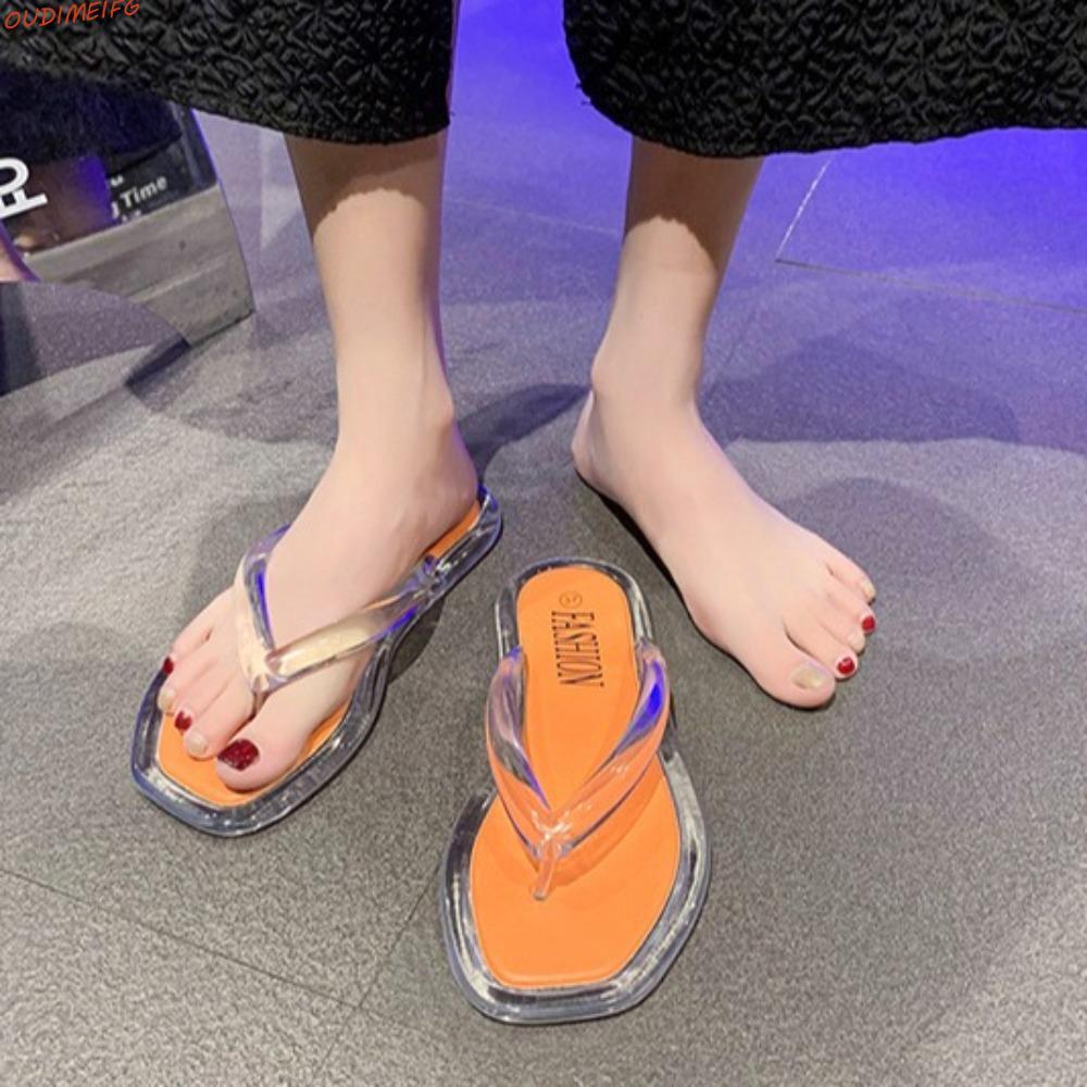 OUDIMEIFG Flip Flops รองเท้าแตะ,ฤดูร้อนรองเท้า PVC, Elegant โปร่งใส Beachwear Anti Slip Platform Fli
