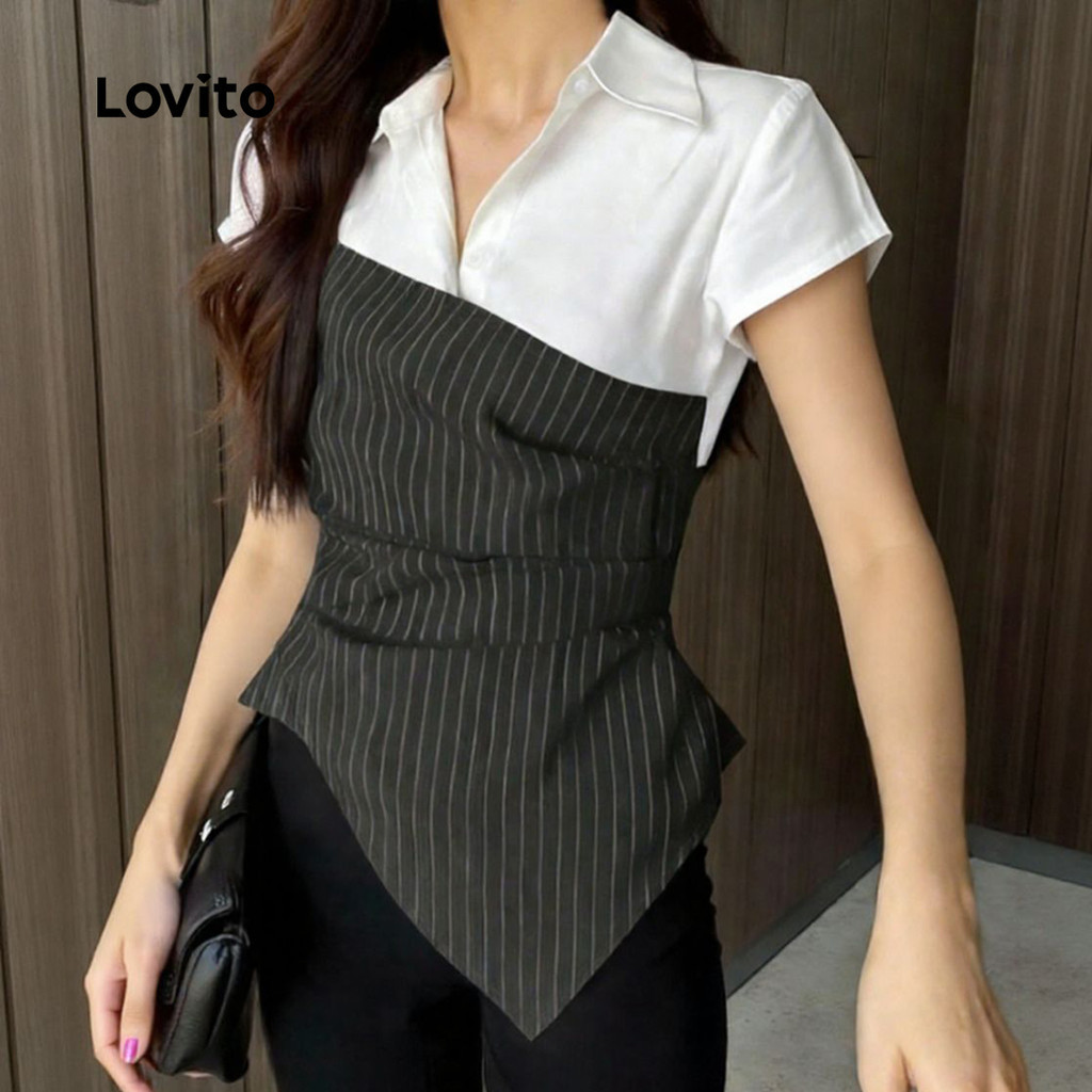 Lovito  เสื้อเบลาส์ผู้หญิงมีซิปสําหรับฤดูใบไม้ผลิ/ฤดูร้อน L182LD069