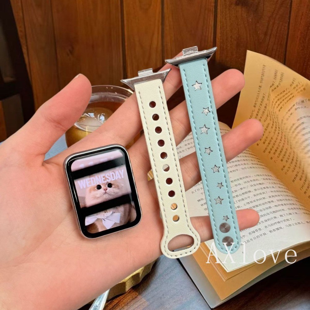 แฟชั่นดาวแกะสลักสายหนังสําหรับ Redmi Watch 6 5 4 สร้อยข้อมือ Xiaomi Mi Band 10pro 9 8 Pro Watchband