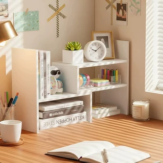 ชั้นวางหนังสือตั้งโต๊ะ ตกแต่งโต๊ะทํางาน สีขาวสไตล์มินิมอ ชั้นวางอเนกประสงค์ ความเรียบง่าย ชั้นวางหนังสือ 2 สีให้เลือก