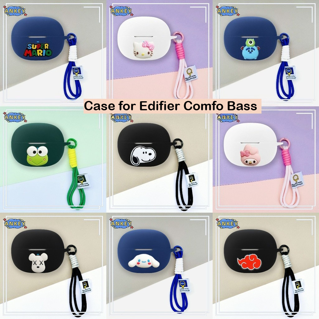 Compatible with Edifier Comfo Bass Bluetooth Earphone Silicone Protective Case Cute Nylon Lanyard KT Cat Pattern Protective Soft Case