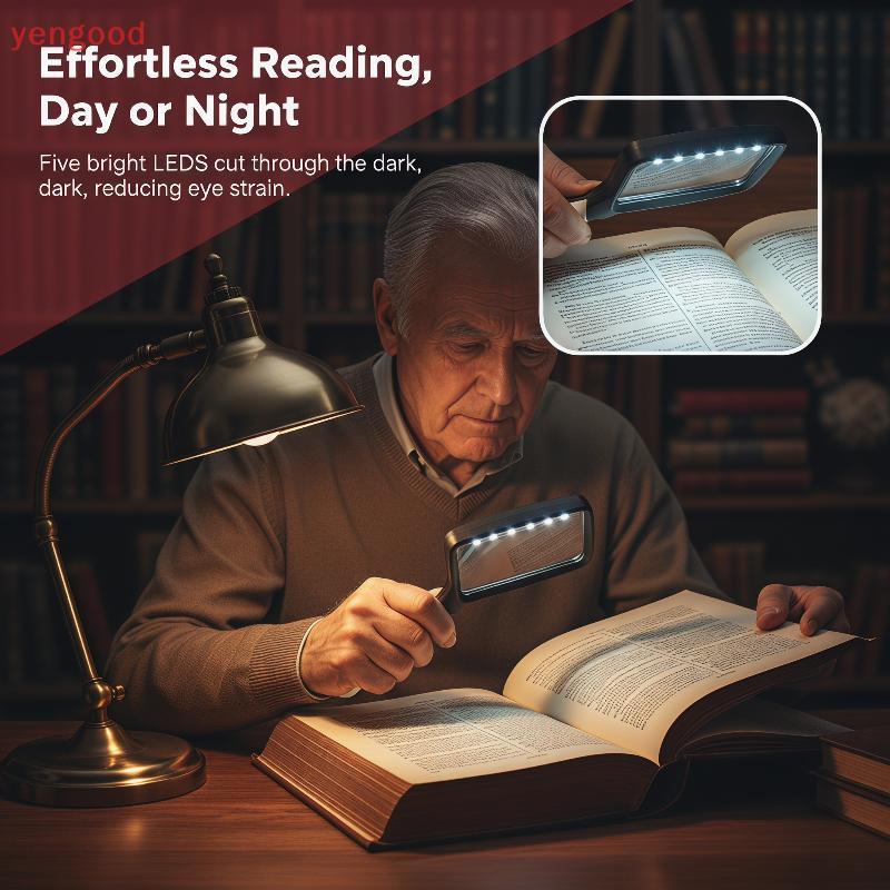 YGD LED แว่นขยาย 3X แบบพับได้สําหรับอาวุโส Handy Reading Solution Optimal Clarity ใหม่