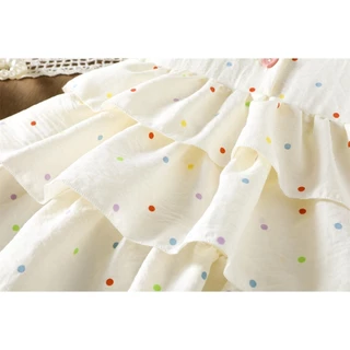 ชุดเดรสเค้กแขนกุดลายจุดเด็กผู้หญิงน่ารัก Peter Pan Collar Tiered ฤดูร้อน Casual Princ