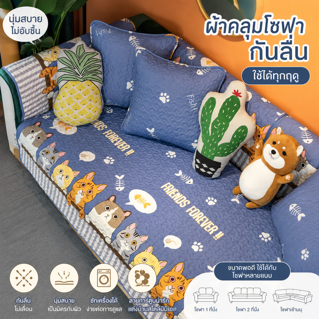⚡พร้อมส่ง⚡แผ่นรองโซฟา ผ้าปูโซฟา ลายการ์ตูน ผ้าปูอเนกประสงงค์ ตกแต่งมินิมอล90*210cm กันน้ํา กันฝุ่น