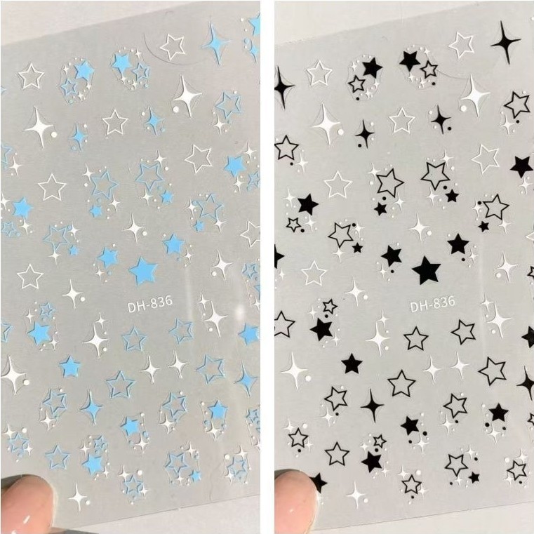 Little Red Book Influencer ขายร้อน Five-pointed Star สติกเกอร์เล็บสีดําสีขาวดาวทองเงินเล็บกาว Decals
