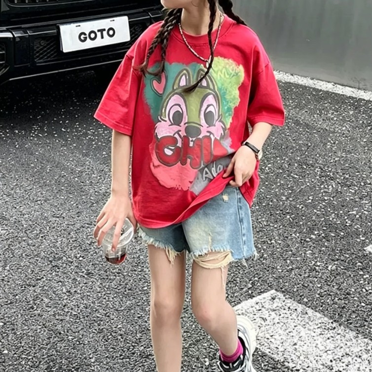 เสื้อยืดเด็ก/สไตล์อเมริกัน/เกาหลี/สตรีท/น่ารัก/คุณภาพดี/ผ้านุ่มสบายสำหรับเด็ก/แห้งเร็ว/ไซส์ 90-150