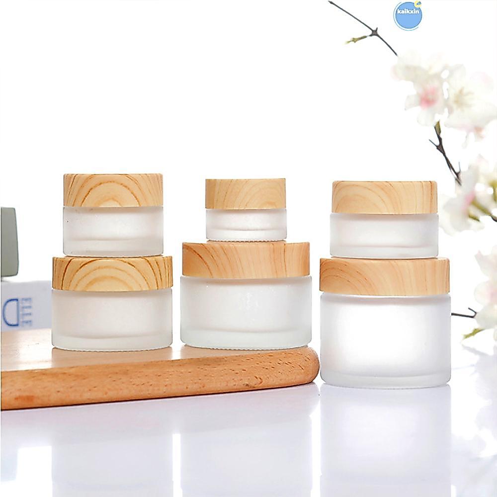 COOLSO ขวดครีม, ฝาปิดลายไม้ Round Frosted Glass Cream Jar, ทนทานฝาเกลียวคอนเทนเนอร์เครื่องสําอาง Jar Scrub Sub-bottling Skin Care