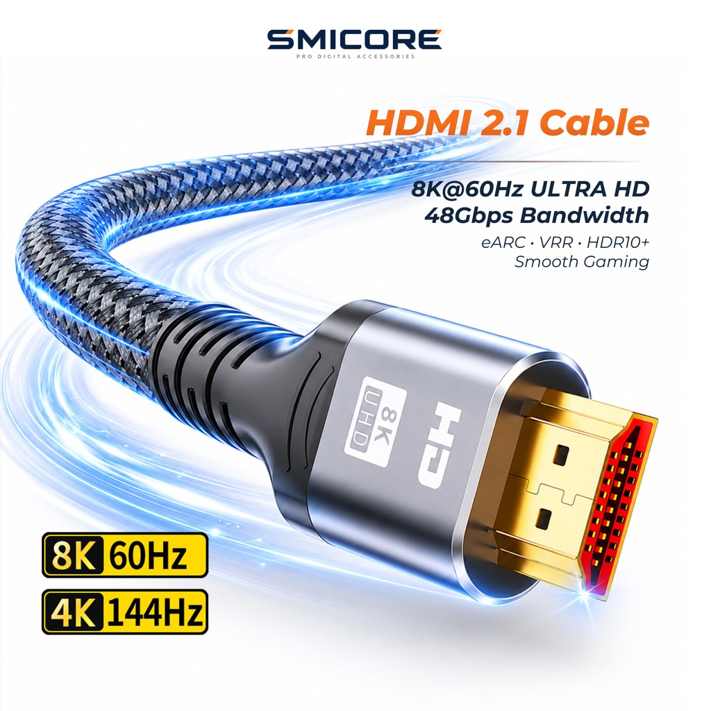HDMI 2.1 Cable รองรับ 8K@60Hz 4K@120Hz 48Gbps HDR eARC สำหรับ PS5 TV Monitor