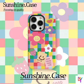 Vibrant Checkered Smiley 2-in-1 ฟิล์มกรณี Double-Layer Anti-Drop สําหรับ iPhone 17/16 Pro Max 14 Plus 13/12/11 Pro Max XS Max 7/8 Plus