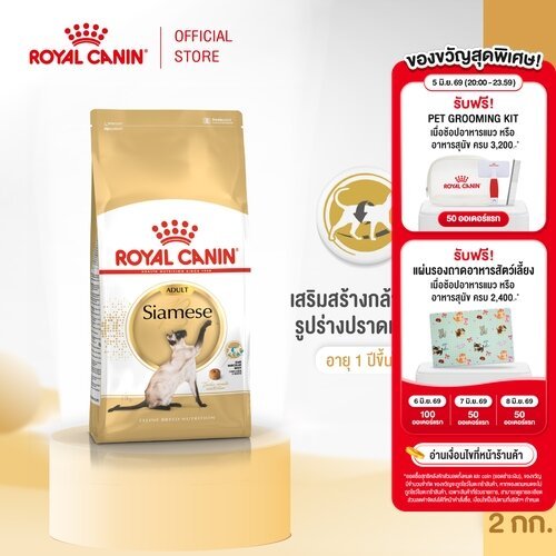 Royal Canin Siamese 2kg อาหารเม็ดแมวโต พันธุ์วิเชียรมาศ อายุ 12 เดือนขึ้นไป (Dry Cat Food, โรยัล คานิน)