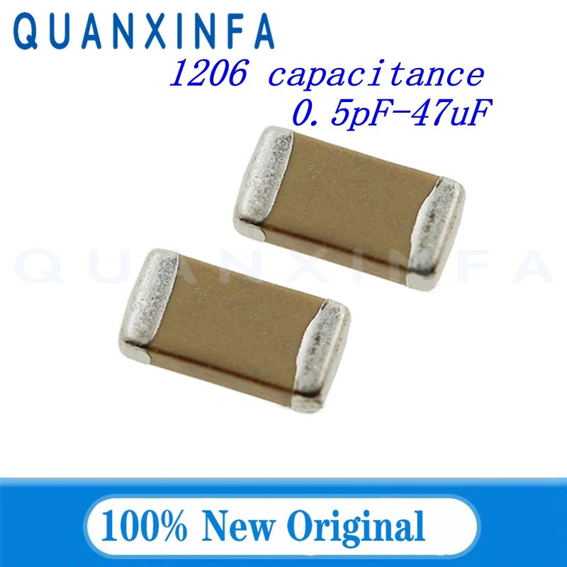 100PCS 1206 ชิปตัวเก็บประจุเซรามิค 50V 0.5pF-47UF 10pF 22pF 100pF 470pF 1nF 10nF 100nF 0.1uF 1uF 2.2